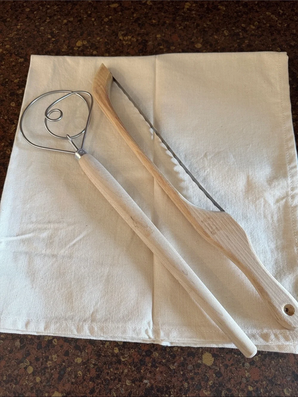 Sourdough Wooden Kitchen Utensil Set- whisk and bread knife